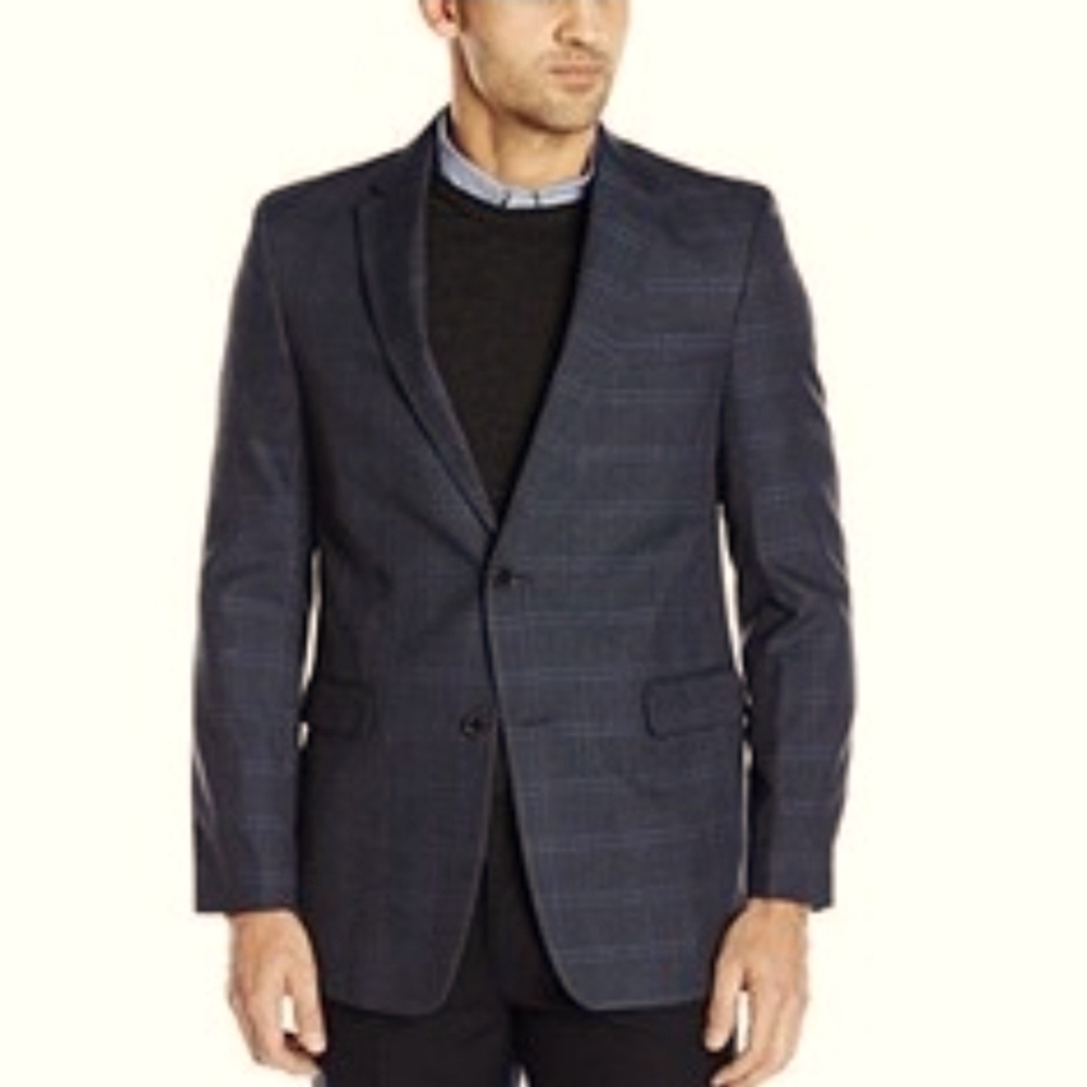 Tommy Hilfiger Gray Wool Plaid Blazer Jacket Sport Coat Windowpane Men's 44 R